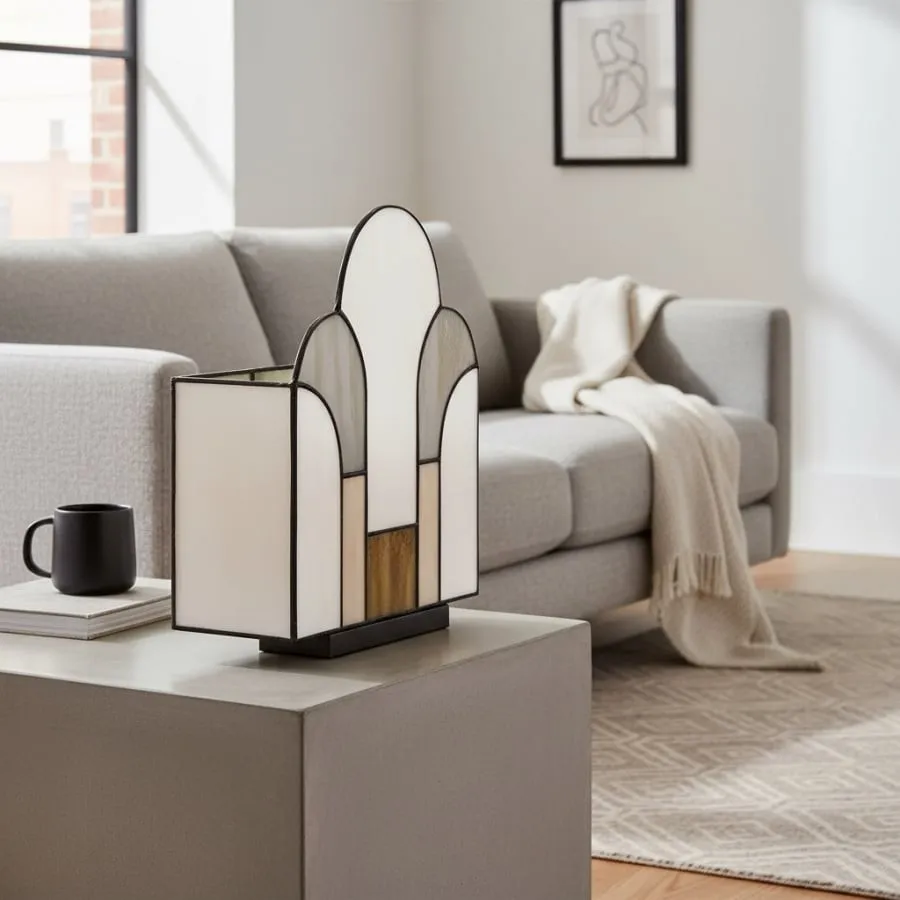 Kelsar Stained Glass Art Deco Table Lamp - Elegant Indoor Accent Light for Living Room or Entryway KL1783