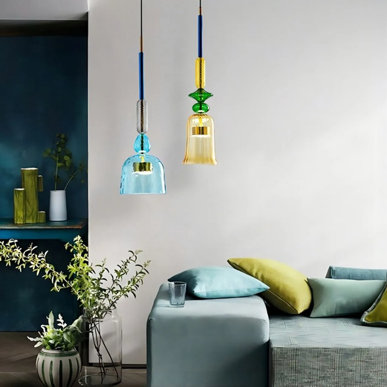Nordic Macaron Flauti Ribbed Glass Pendant Light