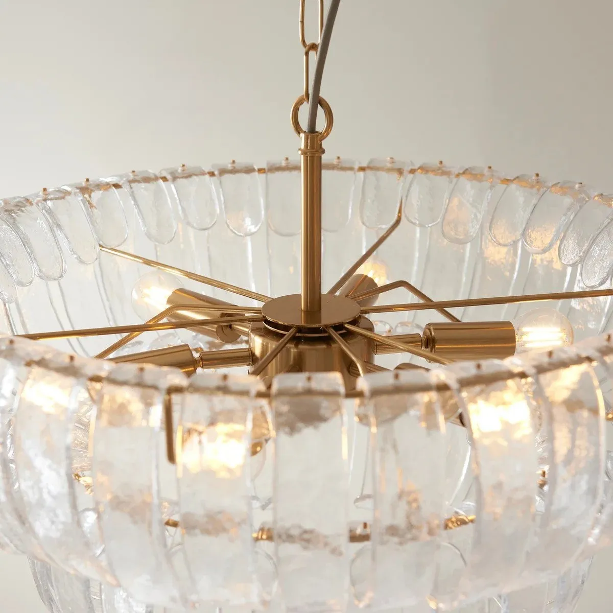Solara 6-Light Tiered Pendant - Cascading Curved Glass and Metal-Frame for Dining & Entry KL1859