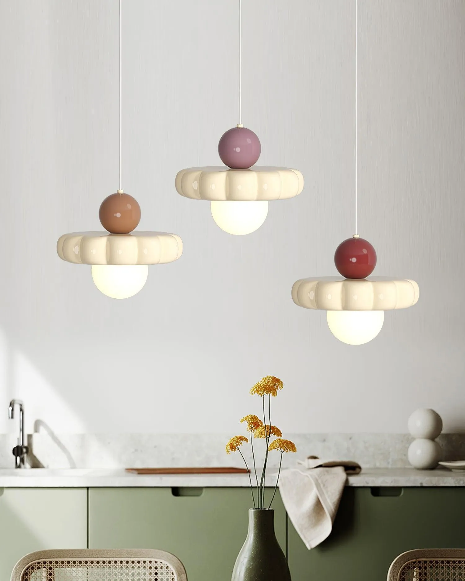 Cream Style Long Line Pumpkin Texture Pendant Lamp KL294