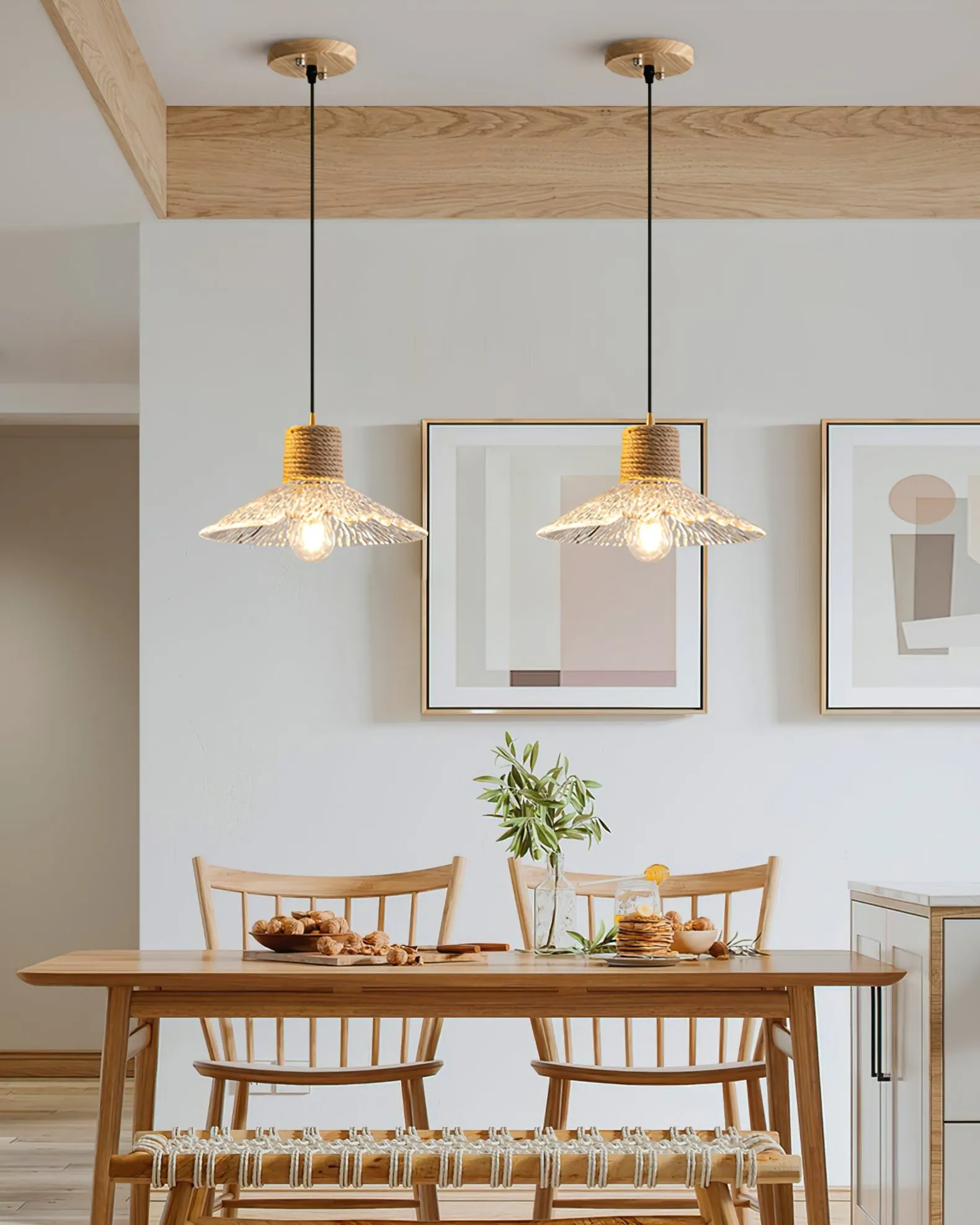 Hemp Rope Glass Pendant Lamp KL1030