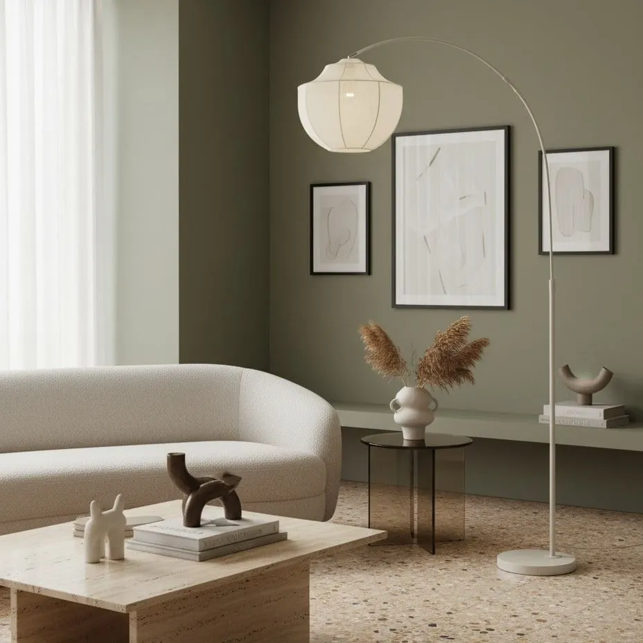 Lumifil Arc Floor Lamp Textile Mesh Shade - Metal Stand for Soft Ambient Living Room Lighting KL1730