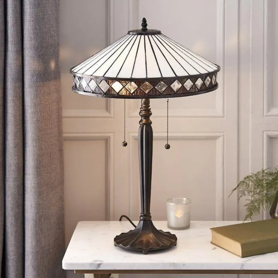 TF Fargo Geometric Stained Glass Table and Floor Lamp - Vintage Art Deco Lamp for Living Room KL1963