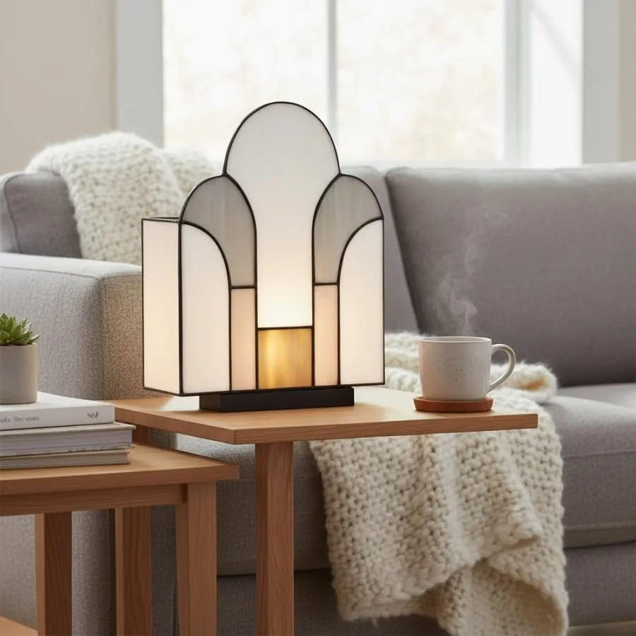 Kelsar Stained Glass Art Deco Table Lamp - Elegant Indoor Accent Light for Living Room or Entryway KL1783