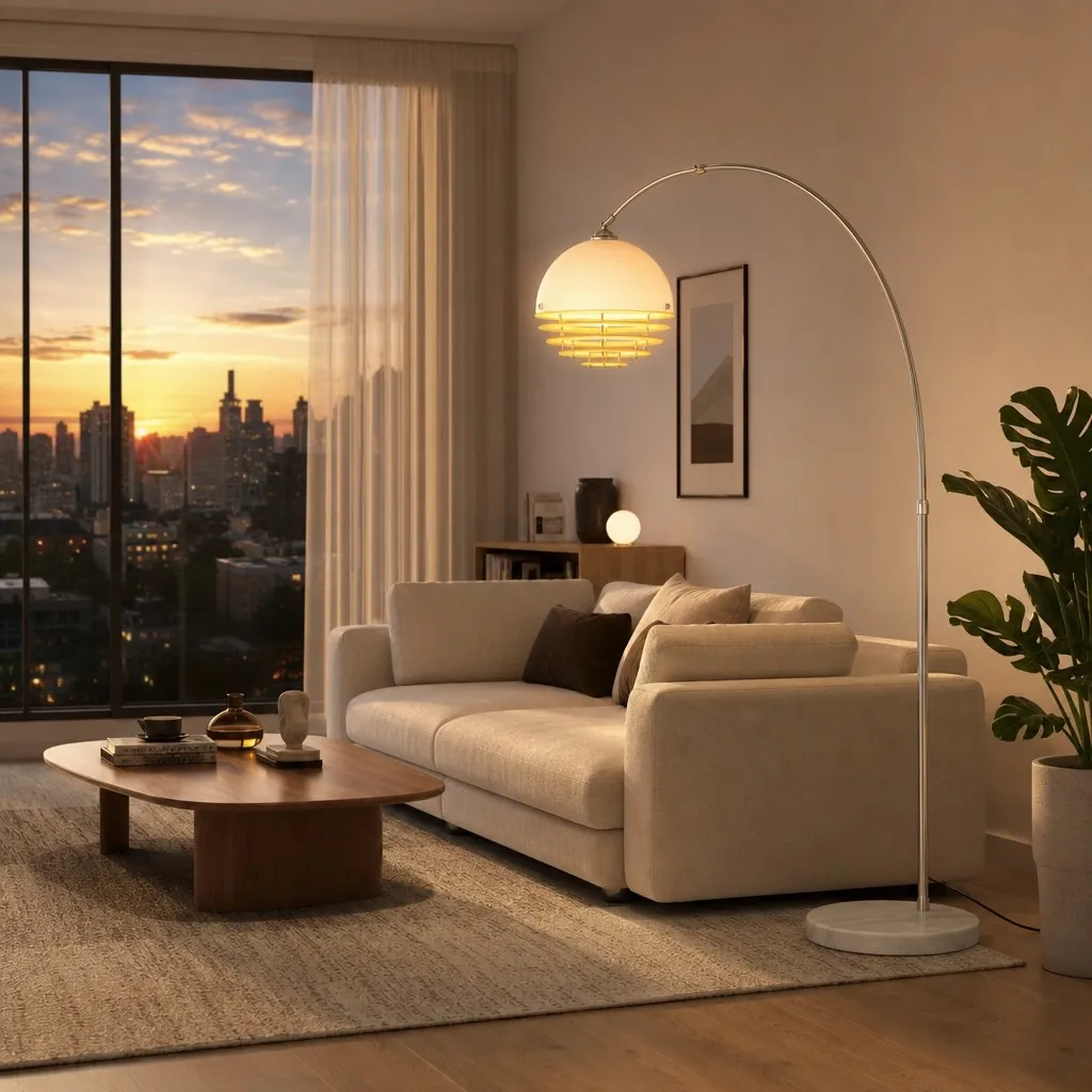 Afterglow Sunset Curved Floor Lamp - Vintage Glass Shade for Bedroom A49