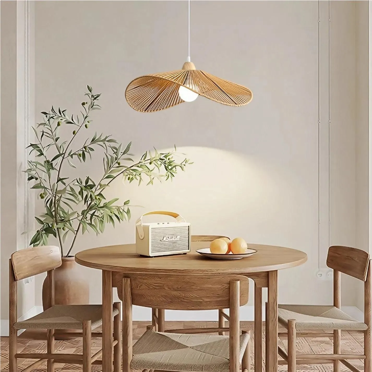 Retro Zen Straw Hat Rattan Pendant Light KL52