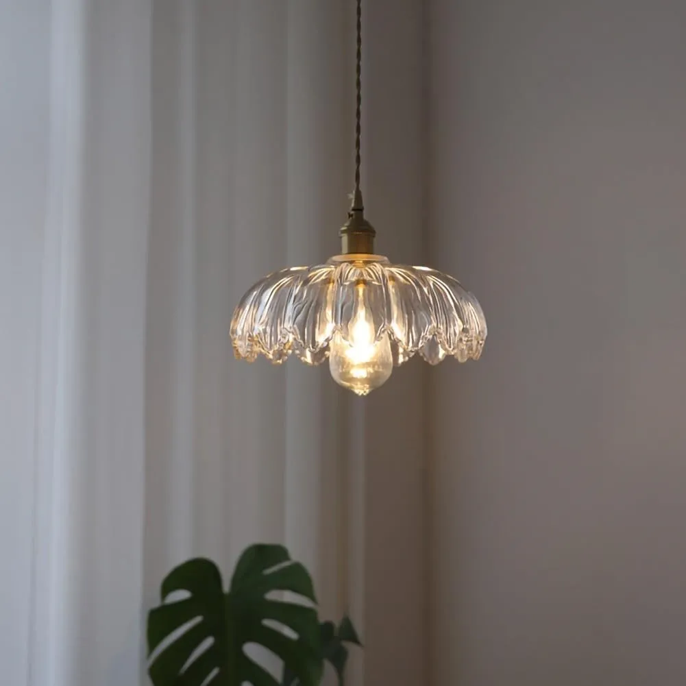 Antique Flower Petal Brass Glass Pendant Light KL50