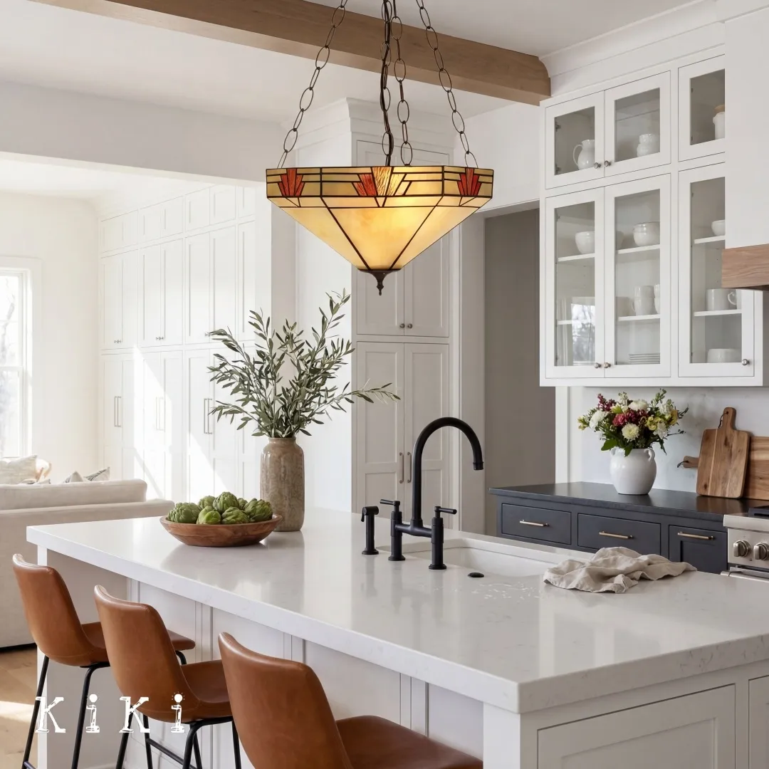 TF Nevada Inverted Glass Pendant Light - Tiffany Artisan Pendant Lamp for Dining Room KL1801