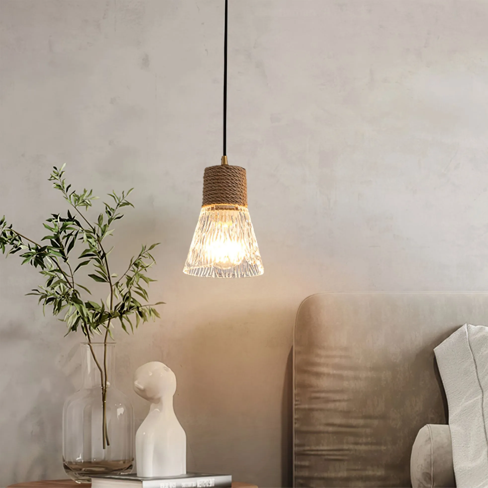 Hemp Rope Glass Pendant Lamp KL1030