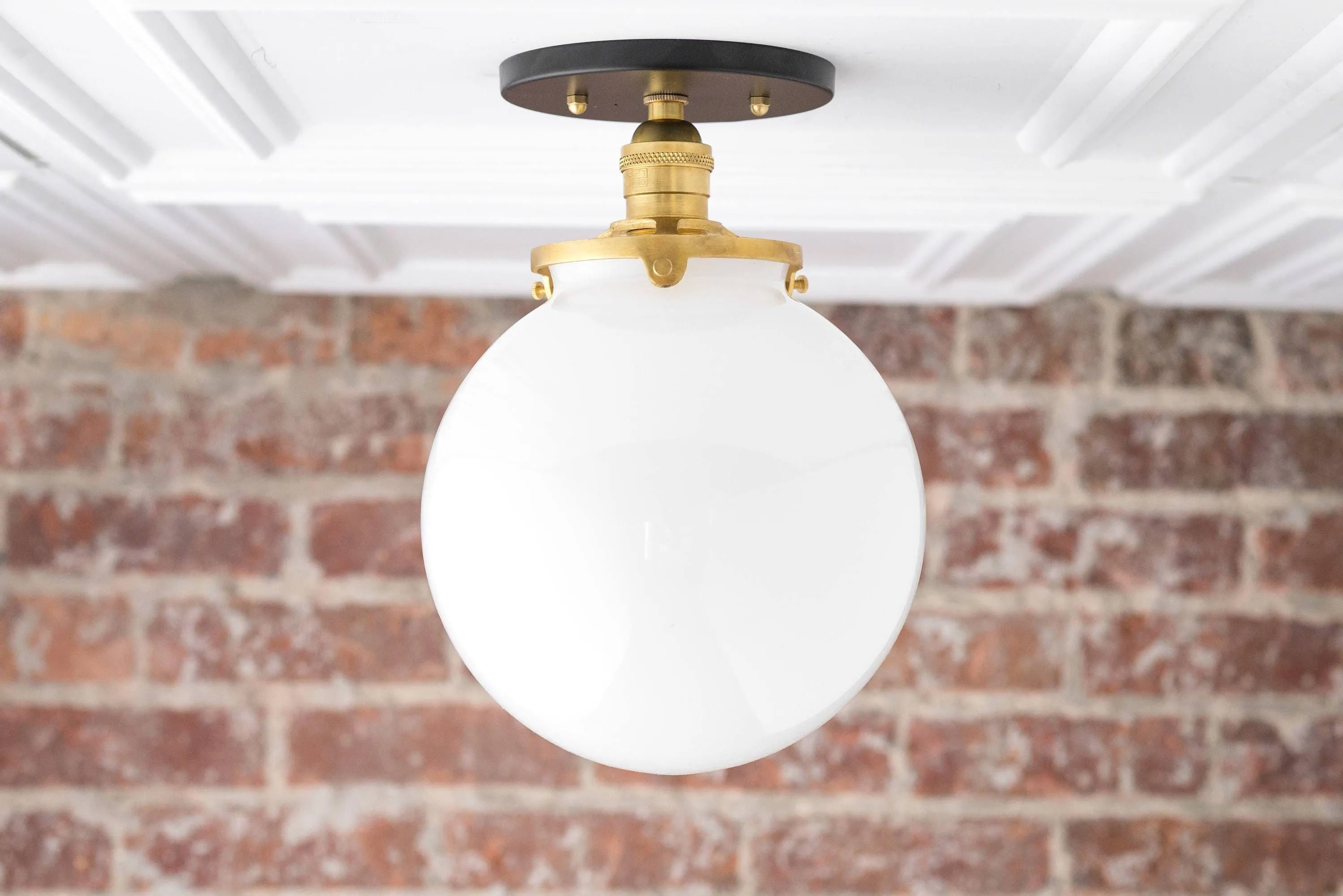 Glorica Glass Mid Century Semi Flush Ceiling Light - White Opal Glass Globe Fixture KL1532