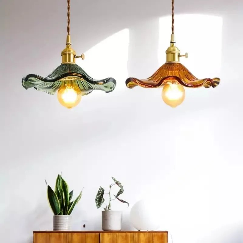 Retro Hibiscus Flower Glass Pendant Light KL113