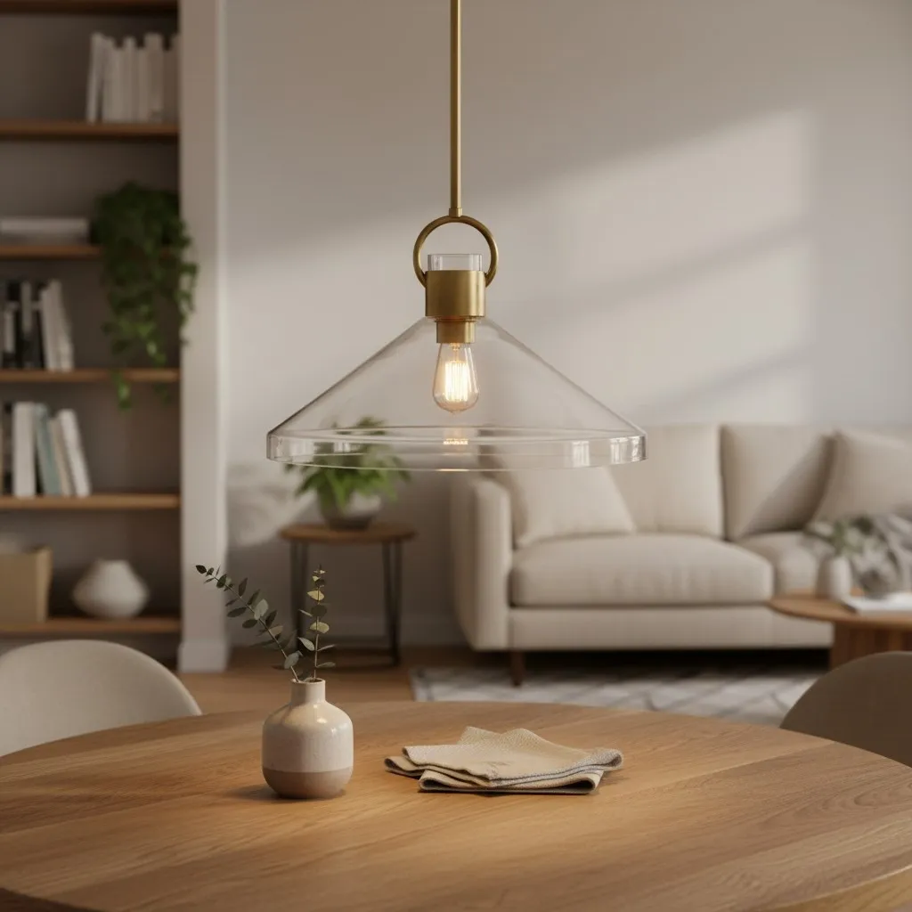 Orvessa Clear Glass Cone Pendant Light - Modern Metal Rod Pendant Light for Kitchen Island KL2345