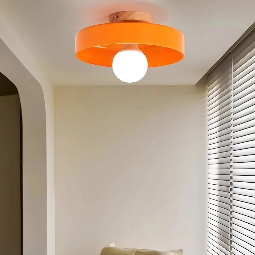 Wood Base Disc Orb Orange Glass Ceiling Light KL921