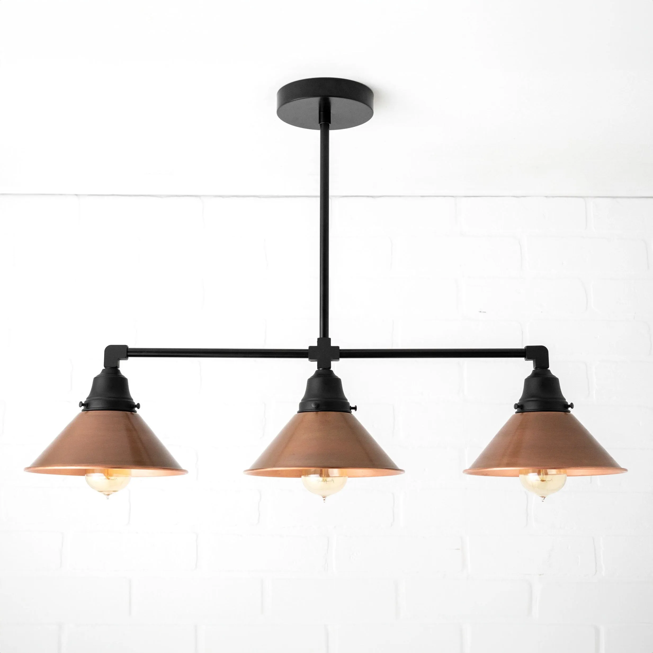 Conique Metal Hand-Aged Copper Chandelier - 3 Light Industrial Pendant - Island Lighting KL1456