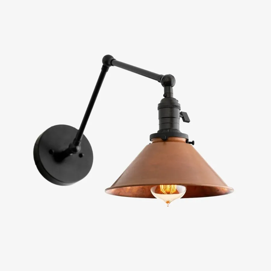 Conique Metal Industrial Wall Sconce with Adjustable Arm - Vintage Copper Cone Shade for Task Lighting KL1526
