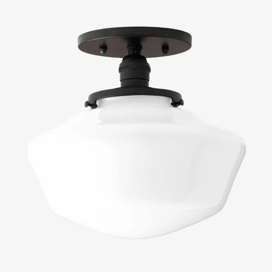 Geotower Glass Brass Ceiling Light - Opal Glass Schoolhouse Shade - Modern Elegance KL1508