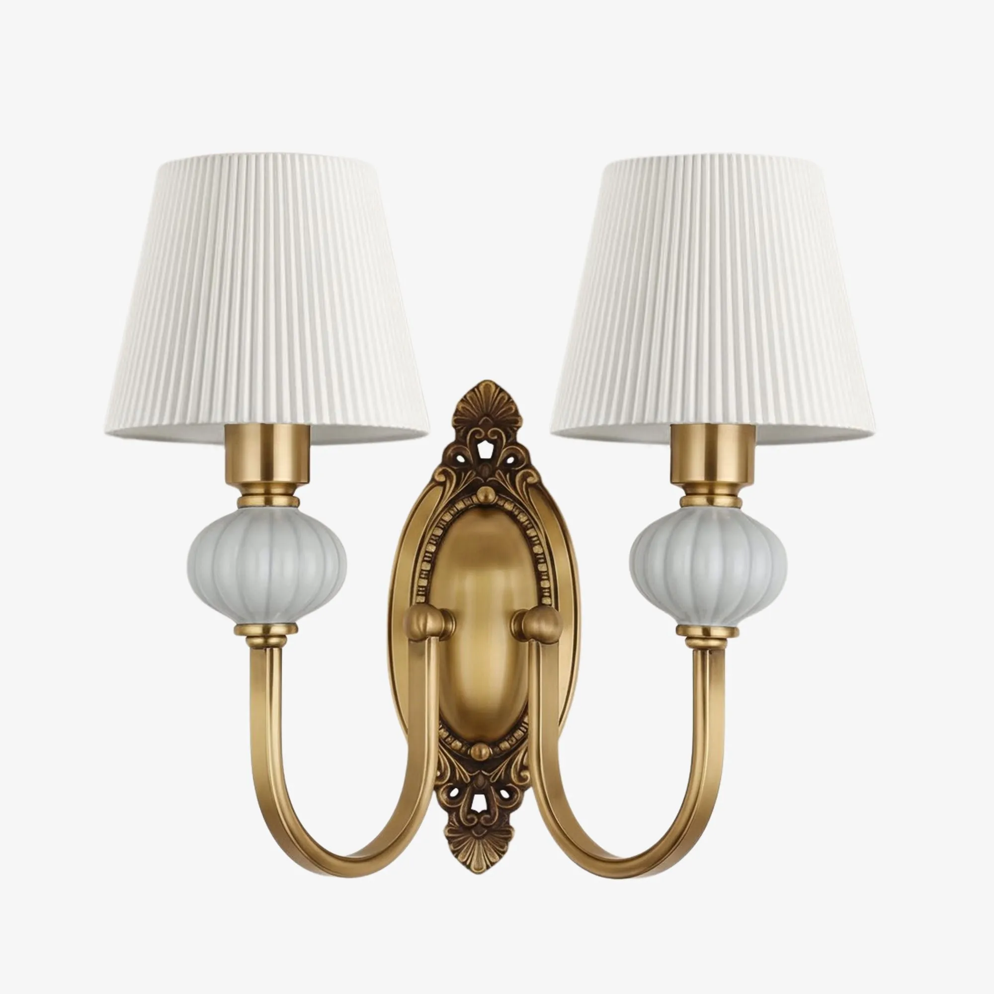 Rowanea Ceramic Wall Sconce with Fabric Shade and Metal Finish - Farmhouse Modern Hallway Light KL2197