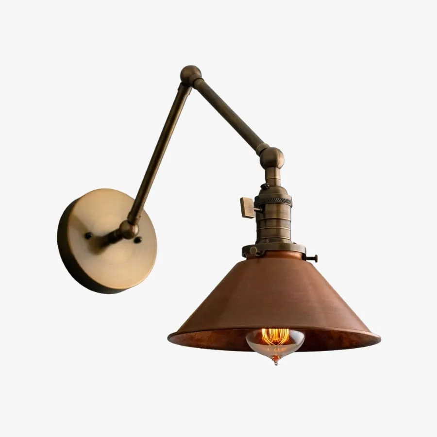Conique Metal Industrial Wall Sconce with Adjustable Arm - Vintage Copper Cone Shade for Task Lighting KL1526