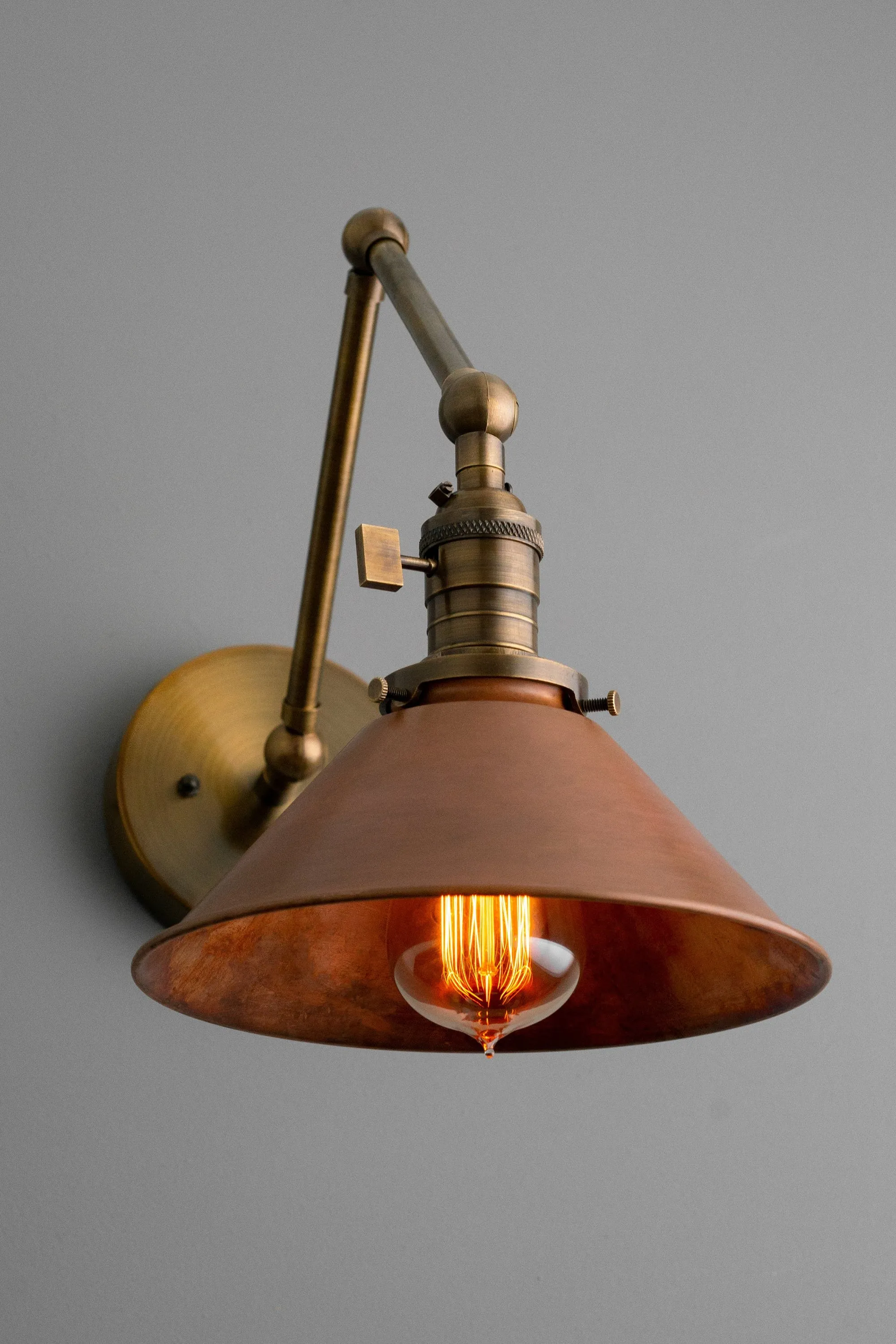 Conique Metal Industrial Wall Sconce with Adjustable Arm - Vintage Copper Cone Shade for Task Lighting KL1526