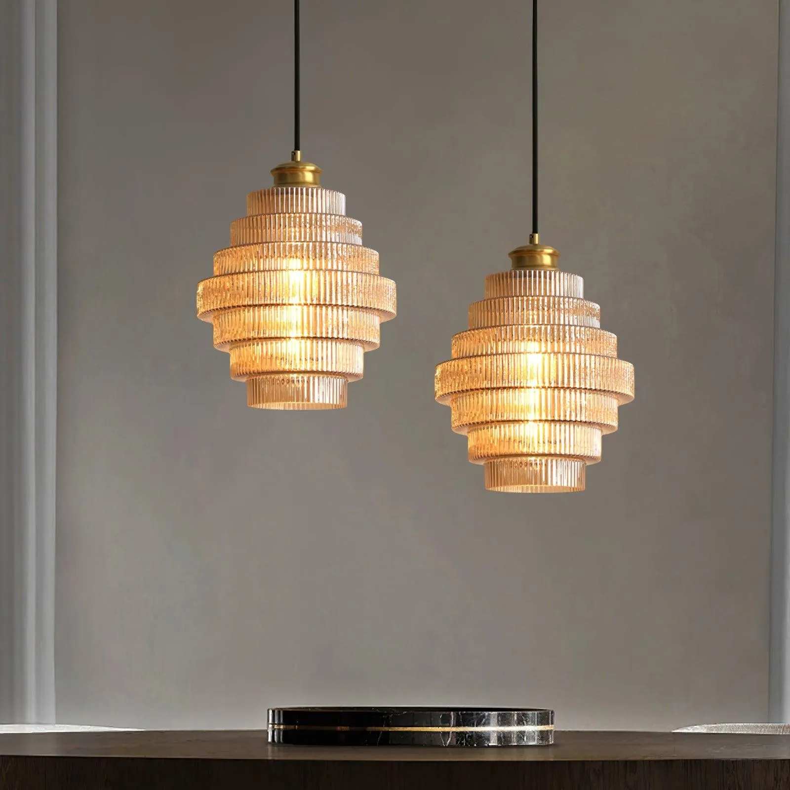 Bottis Layered Glass Pendant Light - Honey Pot Shade Pendant Lamp for Living Room KL467