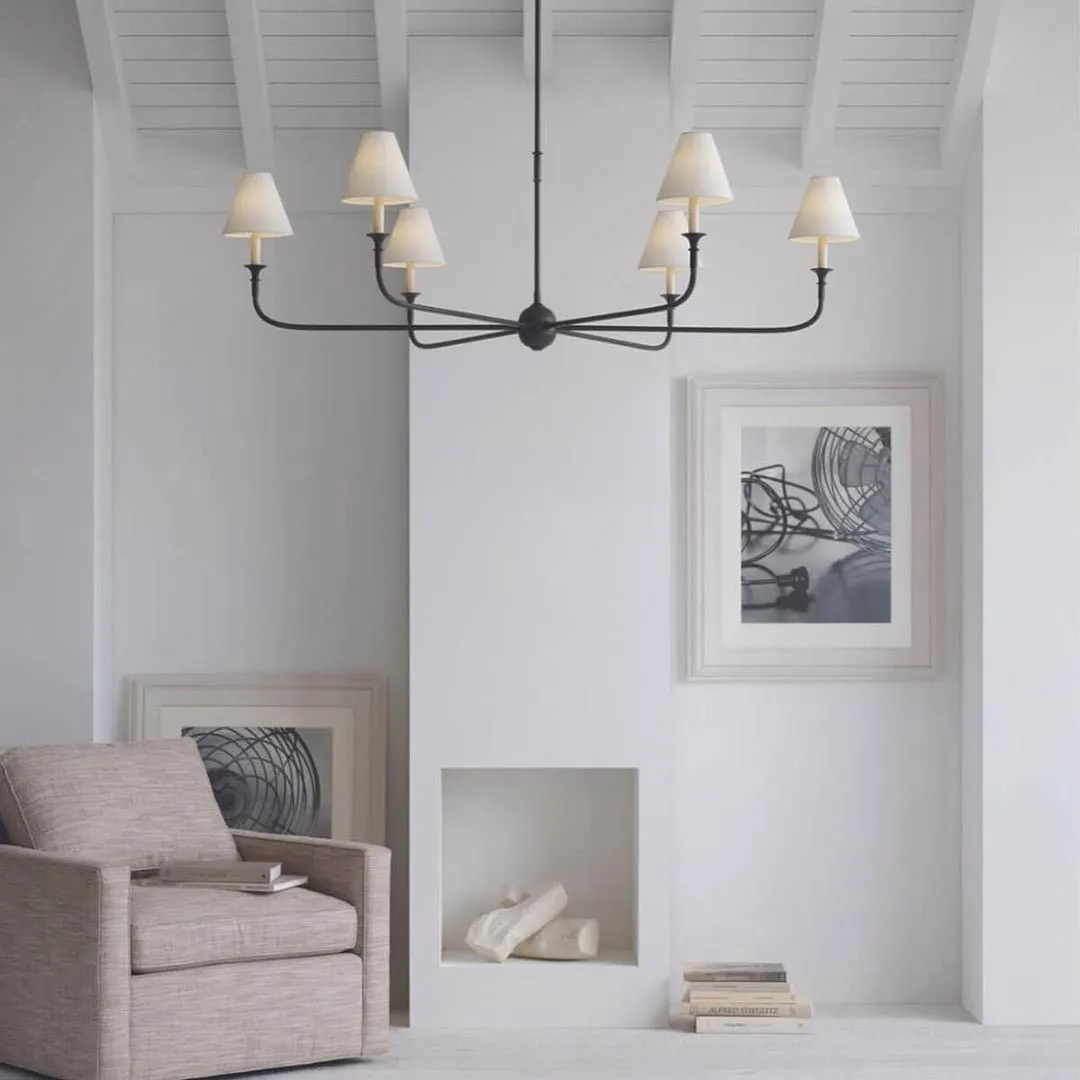 Modern Industrial Metal Chandelier – Luxury Linen Shade Design for Dining or Living Room KL1218