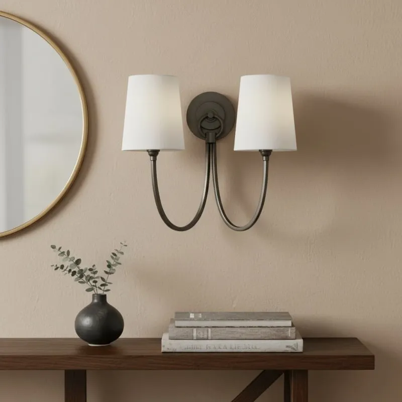 Roven Linen Shade Double Wall Lamp - Classic Metal Wall Light for Vanity and Hallway KL1683