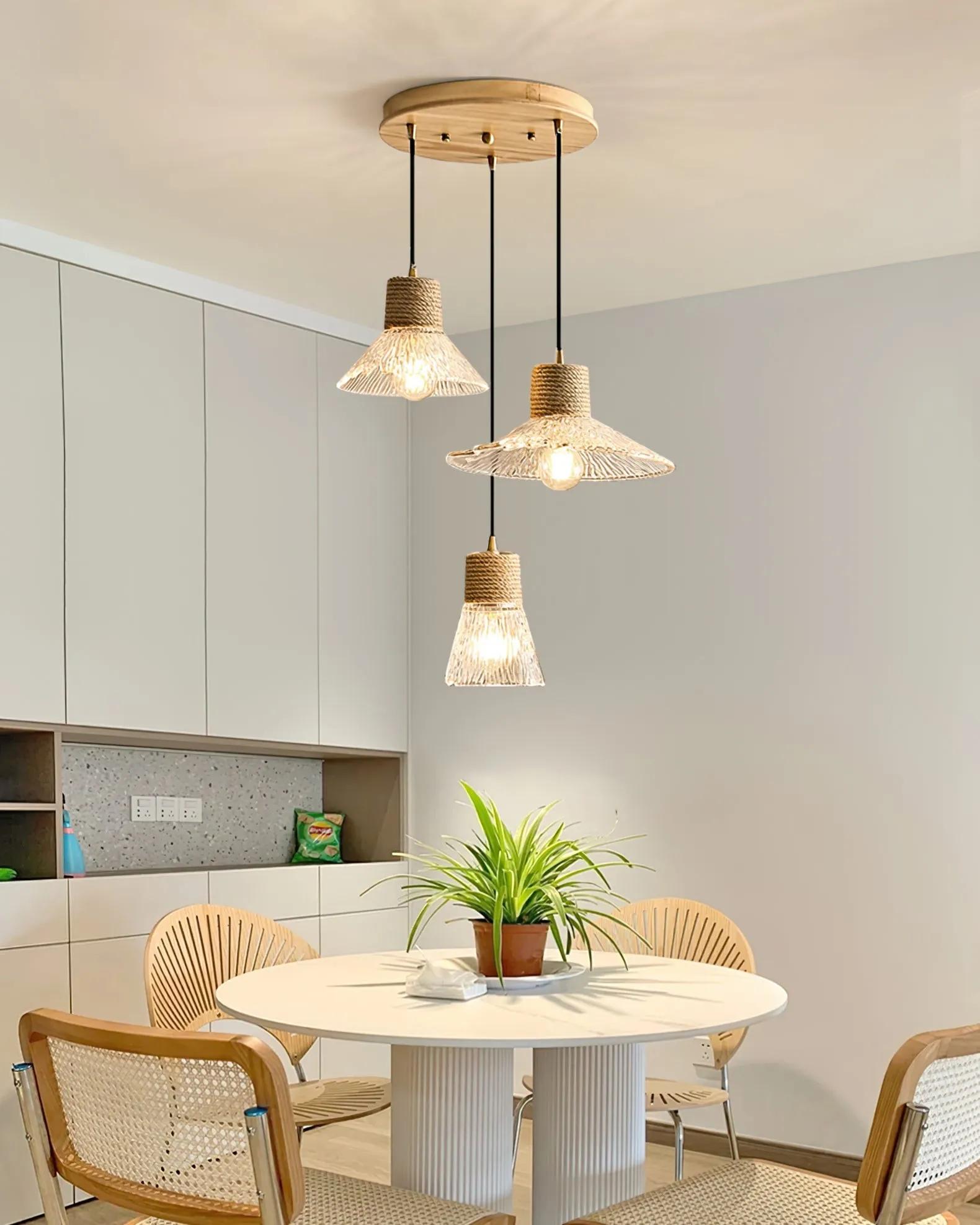 Hemp Rope Glass Pendant Lamp KL1030