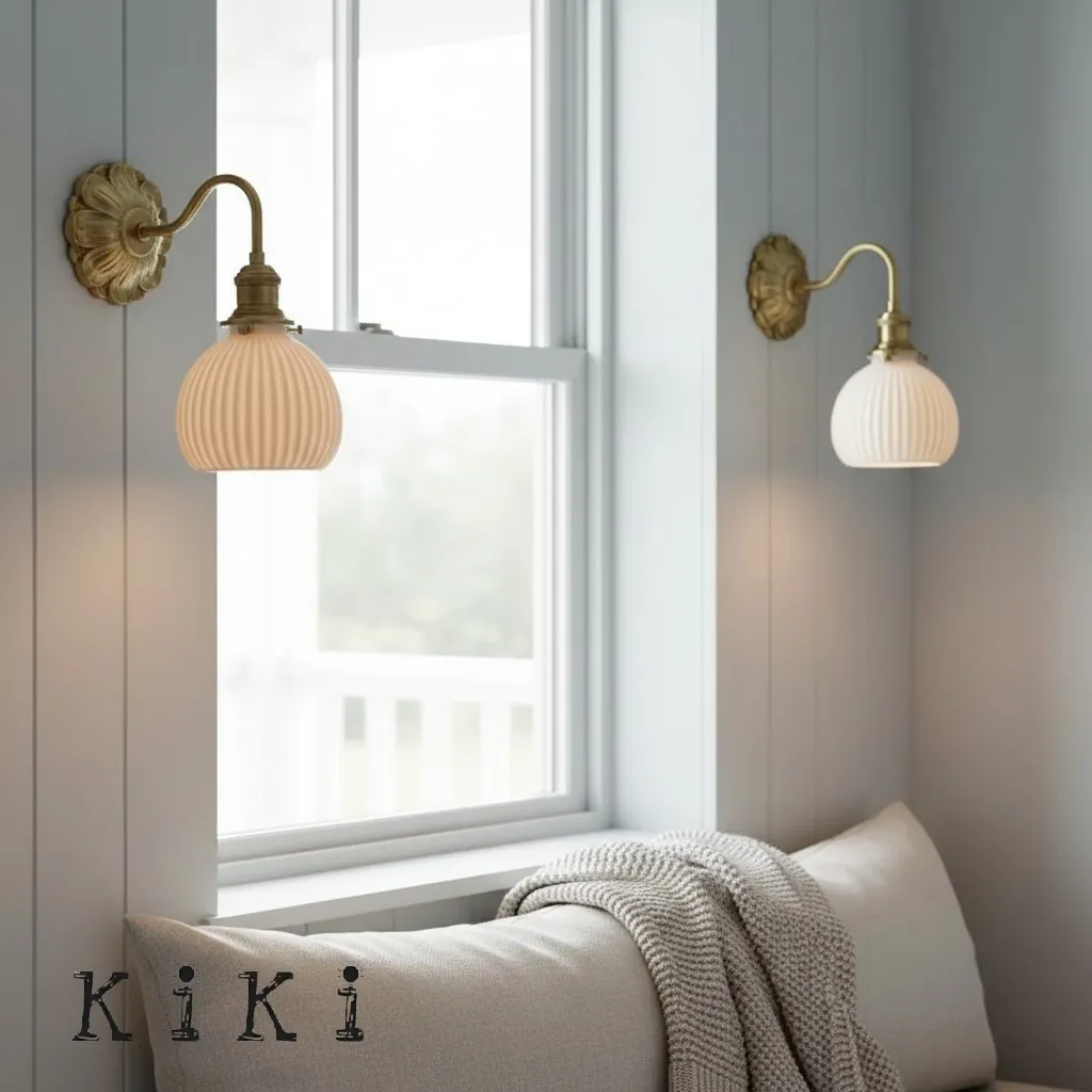 Elegant Ceramic Brass Wall Lamp – Vintage Ceramic Sconce with Brass Accents  KL1538