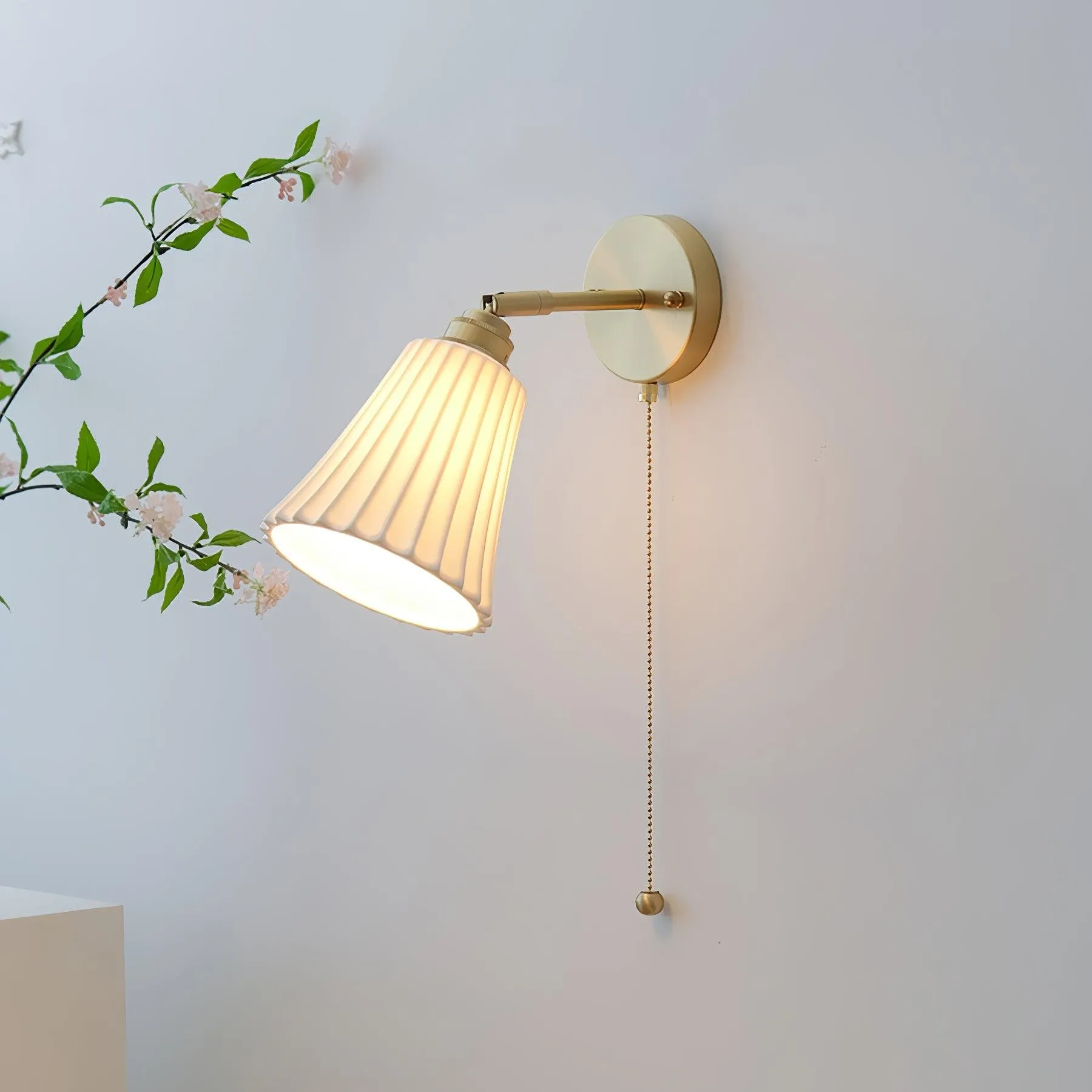 Modern Pull Cord Metal Ceramics Indoor Wall Lamp for Bedroom KL717