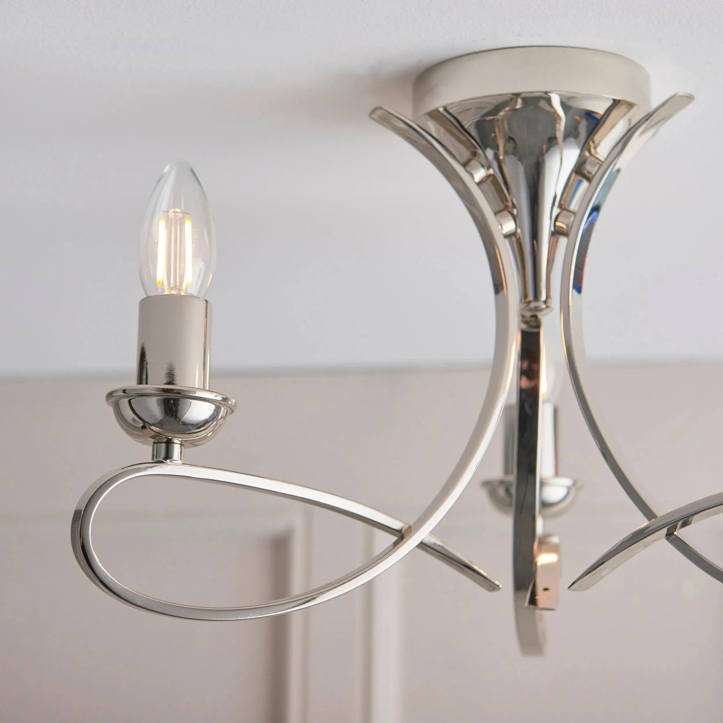 Foline 3-Light Ceiling Fixture with Sweeping Arms - Polished Nickel Semi-Flush for Dining or Entry KL1984
