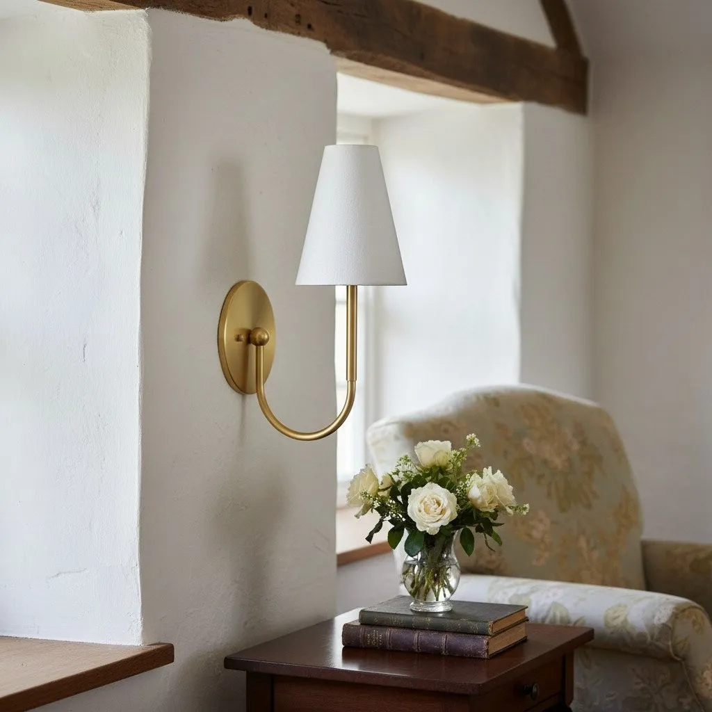 Curva Metal White Linen Sconce - Classic Brass Wall Light for Bedrooms KL1520
