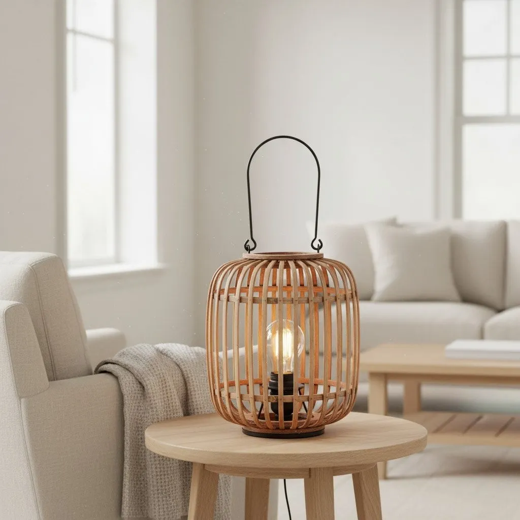 Yumeko Ambient Table Lamp - Open Bamboo Cage Design Stylish and Eco Friendly for Living & Bedroom KL1942