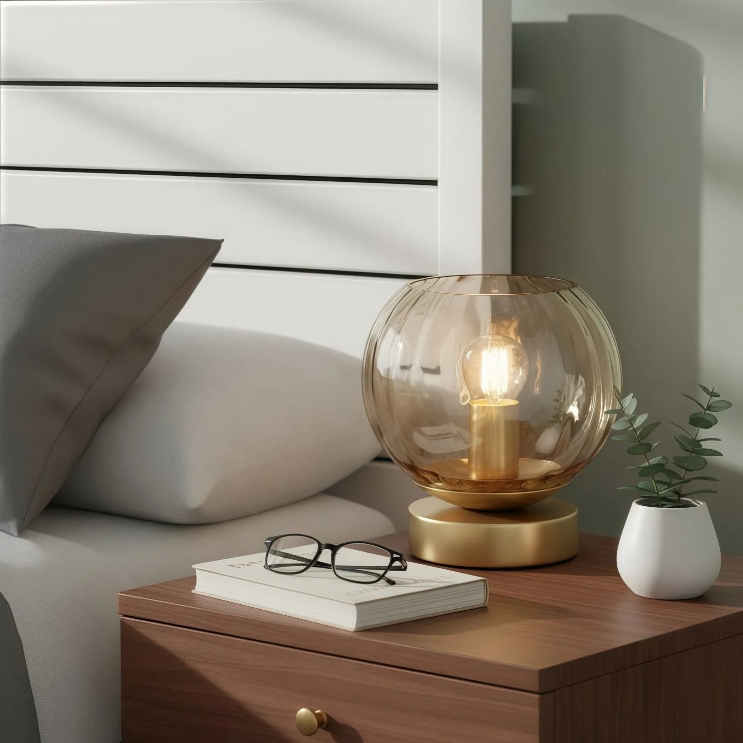 Tracian Modern Dimple Globe Table Lamp - Brass Ambient Decorative Lamp for Bedroom or Lounge KL2007