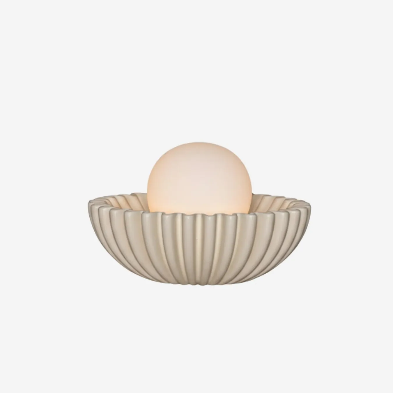 Sculptural Ceramic Table Lamp – Ceramic Shell Form with Milky Glass Orb KL1595