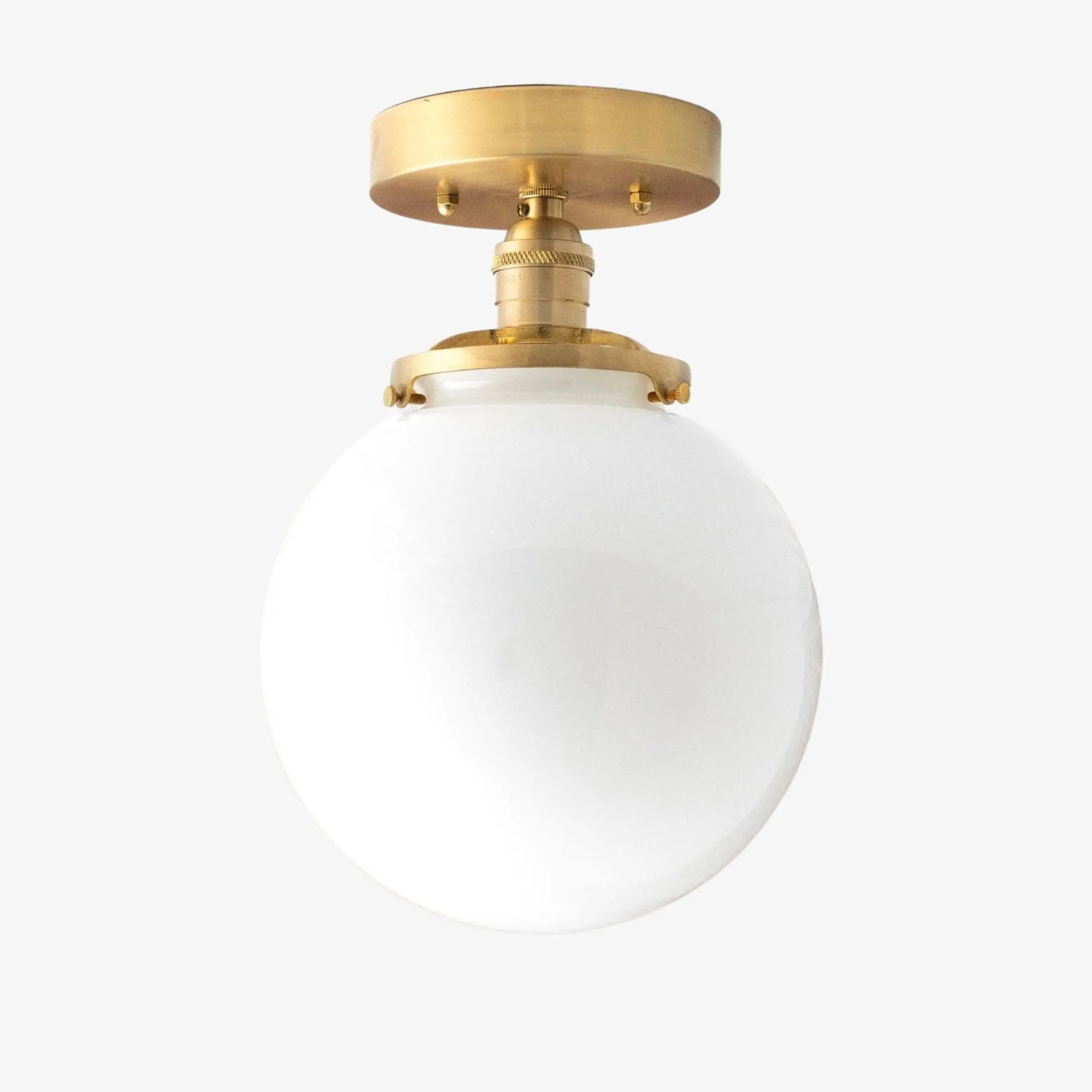 Glorica Glass Mid Century Semi Flush Ceiling Light - White Opal Glass Globe Fixture KL1532