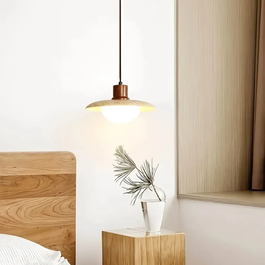 Traditional Japanese Travertine Wood Pendant Lamp KL710