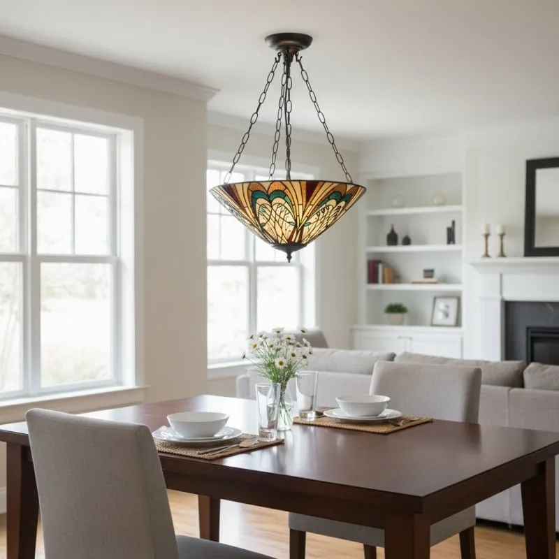 TF Hector Ceiling Light - Handcrafted Stained Glass Design Semi‑Flush or Pendant Fixture for Home KL1974