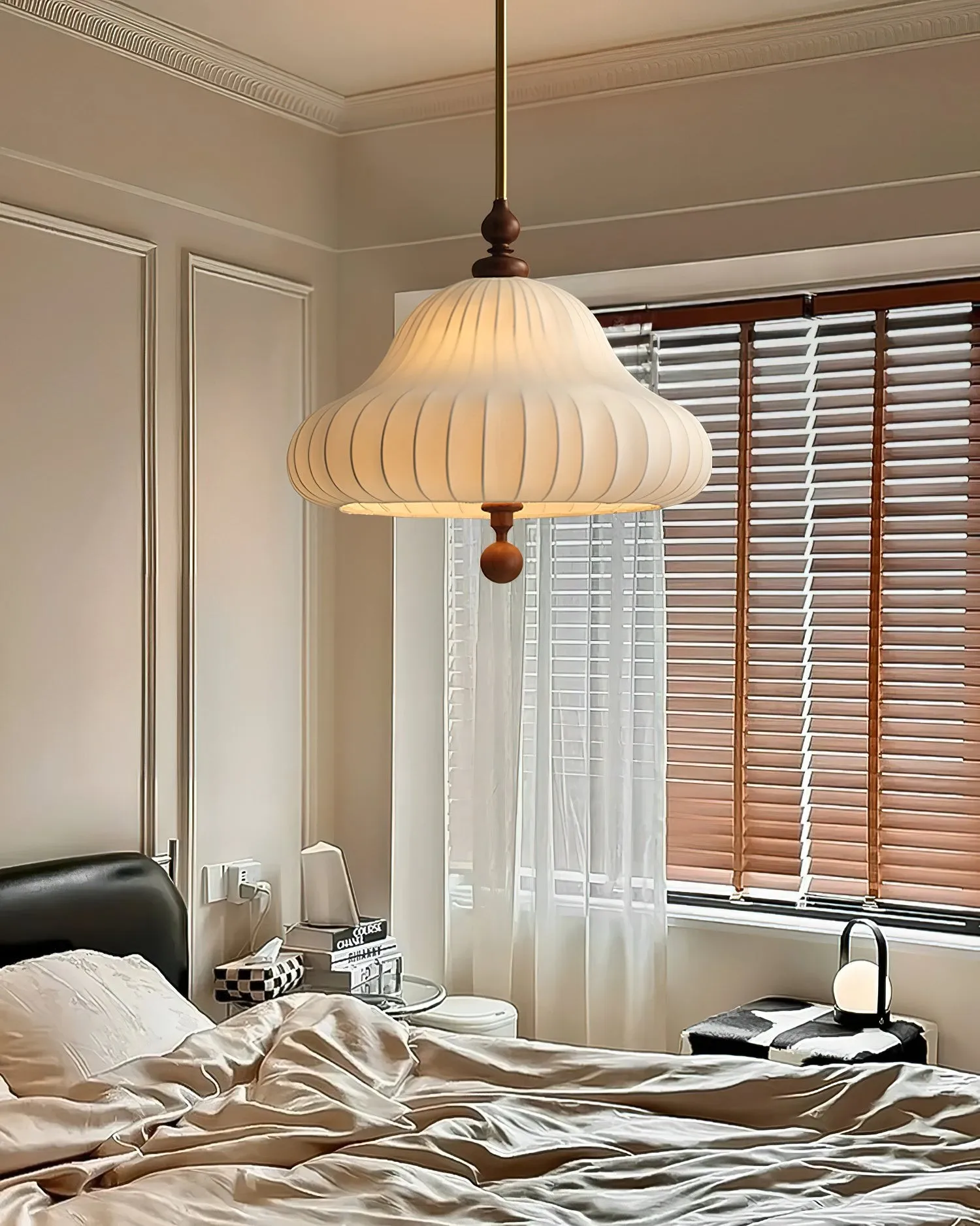 Modern Creative Retro Wabi-Sabi Style Fabric Wood Pendant Light KL425