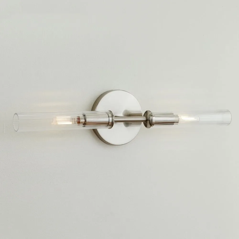 Alice Rustic Transparent Cooper Ribbed Glass Double Tube Sconce KL1121