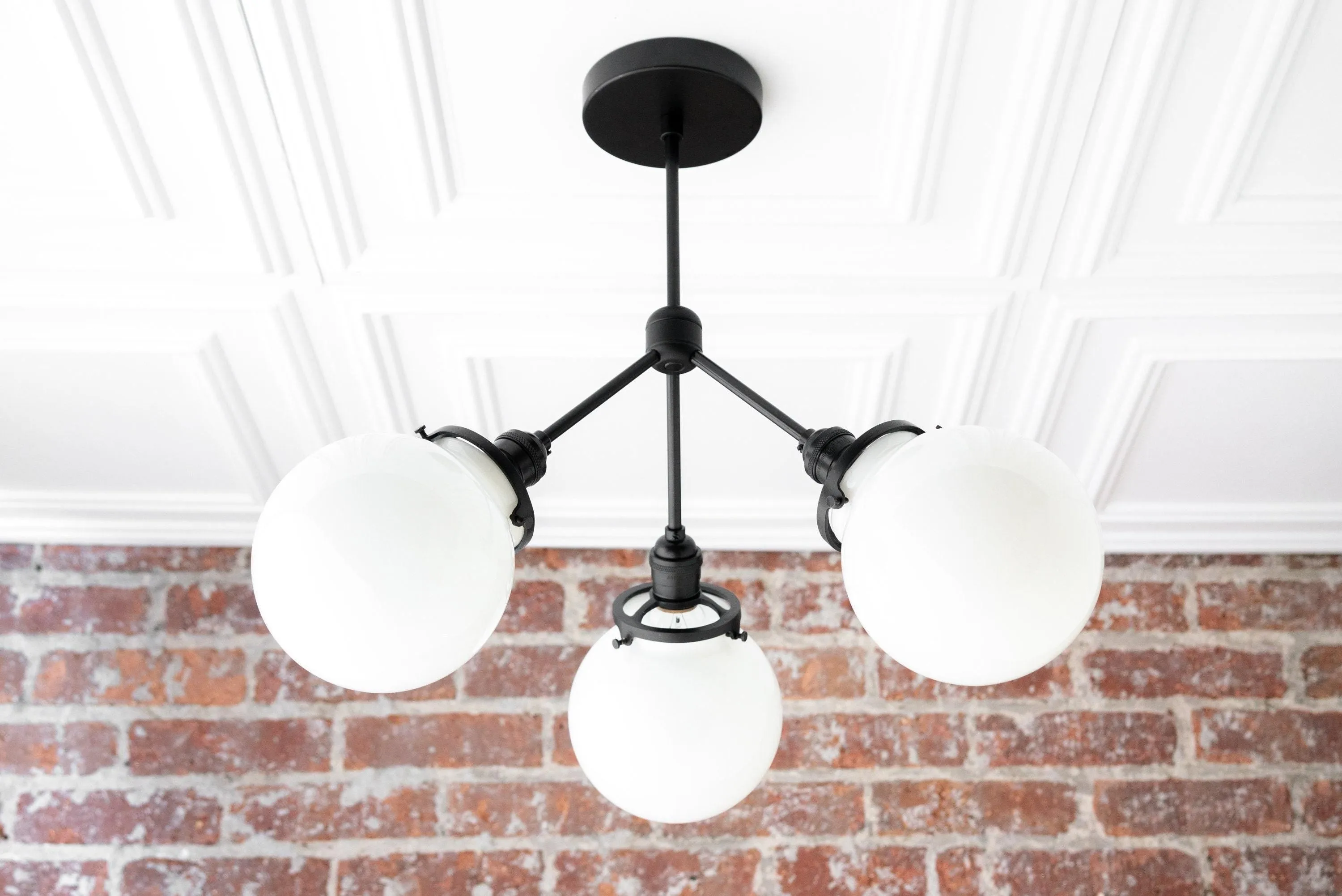 Glorica Glass Chandelier - Brass Globe Ceiling Light with Opal Shade KL1441