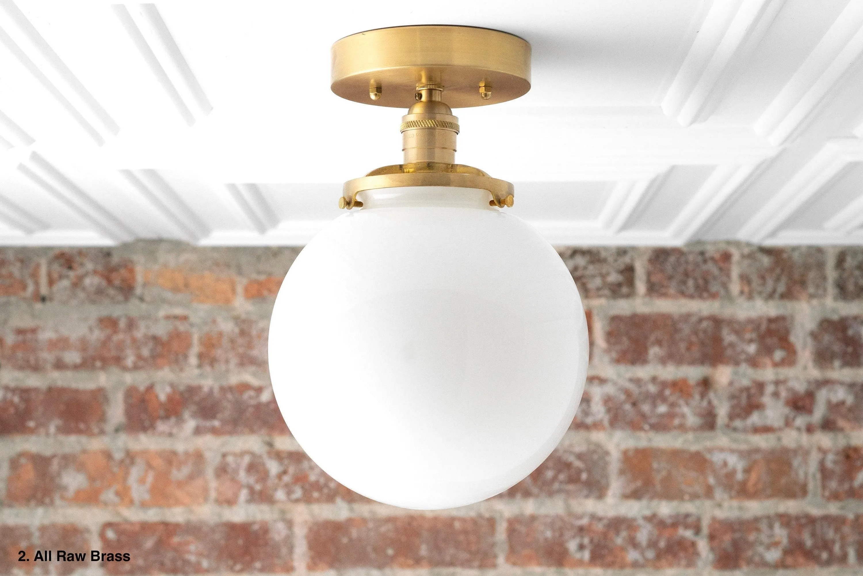 Glorica Glass Mid Century Semi Flush Ceiling Light - White Opal Glass Globe Fixture KL1532