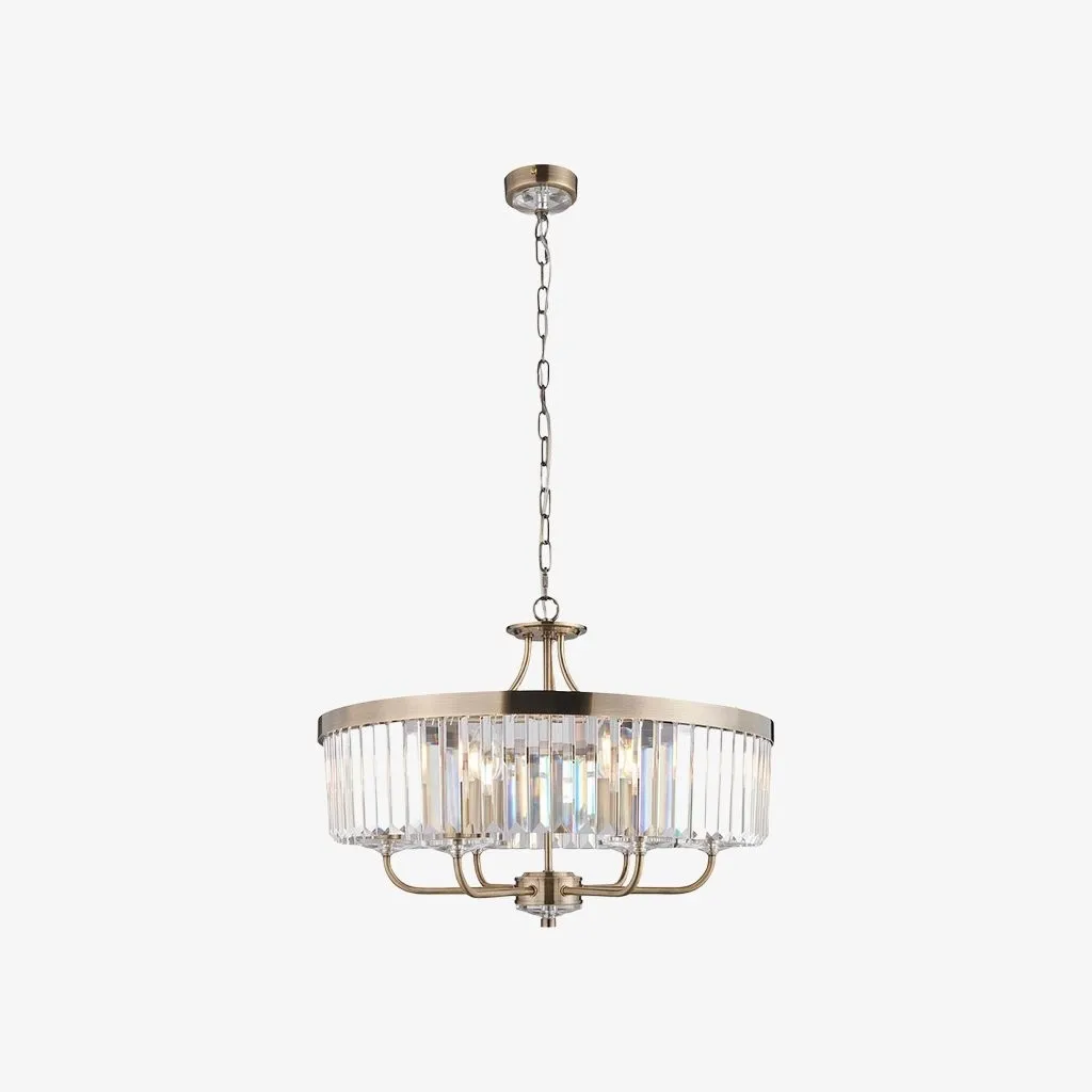 Beveline 6 Light Round Pendant - Cut Glass Shades Elegant Metal Frame for Dining Kitchen Island KL1823