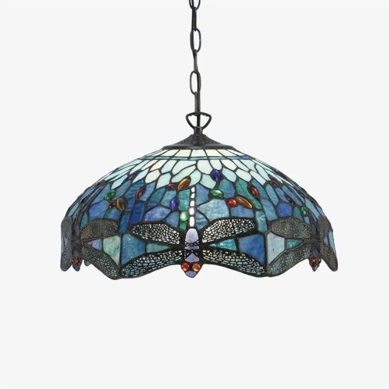 TF Dragonfly Tiffany Pendant Light - Art Nouveau Stained Glass Pendant for Living KL1800