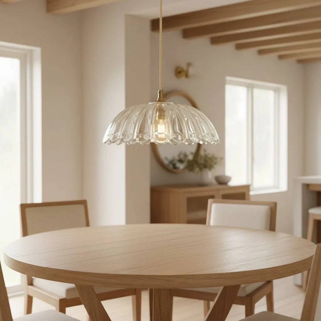 Floriaxis Floral Glass Pendant Light - Floral Glass Shade with Braided Cable for Kitchen or Dining KL1912