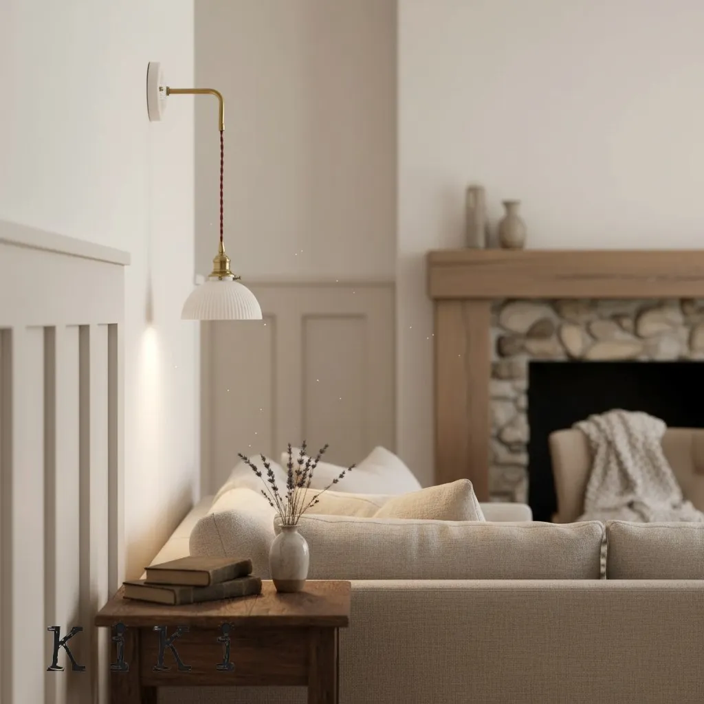 Elegant Ceramic Brass Wall Sconce – White Ceramic Shade with Brass Accent KL1542