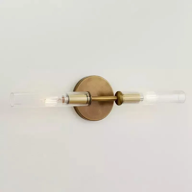 Alice Rustic Transparent Cooper Ribbed Glass Double Tube Sconce KL1121