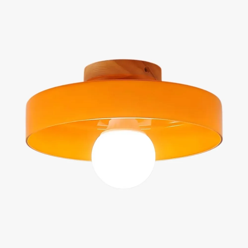 Wood Base Disc Orb Orange Glass Ceiling Light KL921
