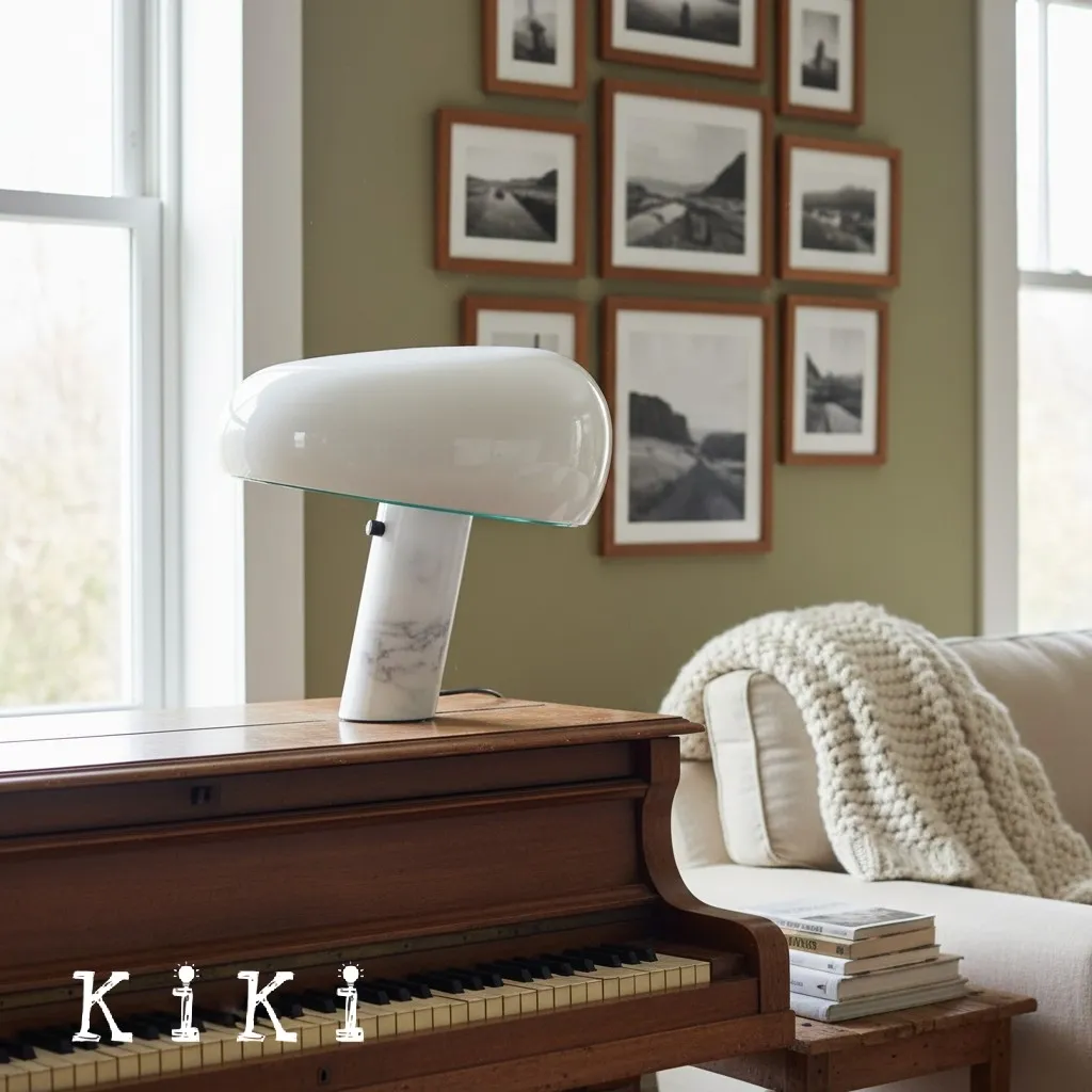 Snoopy Table Lamp - Elegant Glass Shade with Marble Base for Bedroom