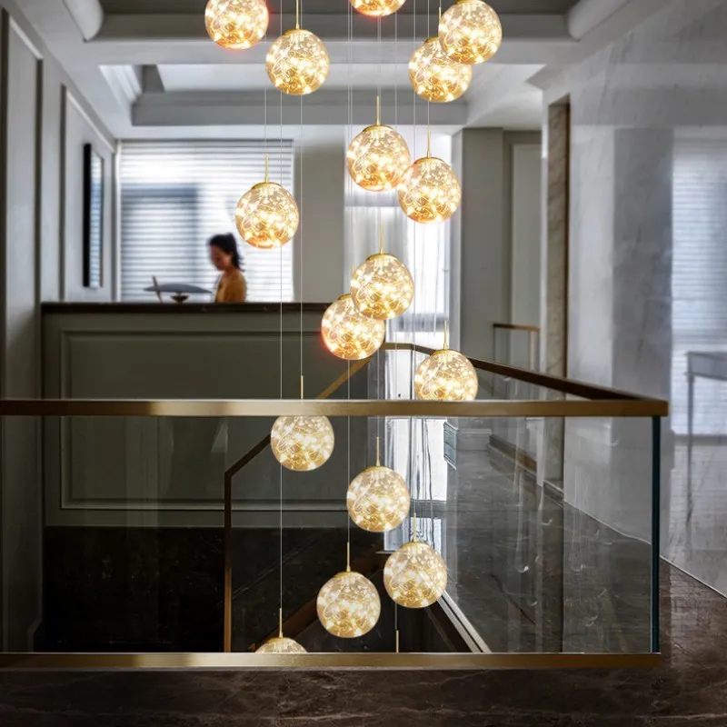 10 Glass Ball Staircase Chandelier