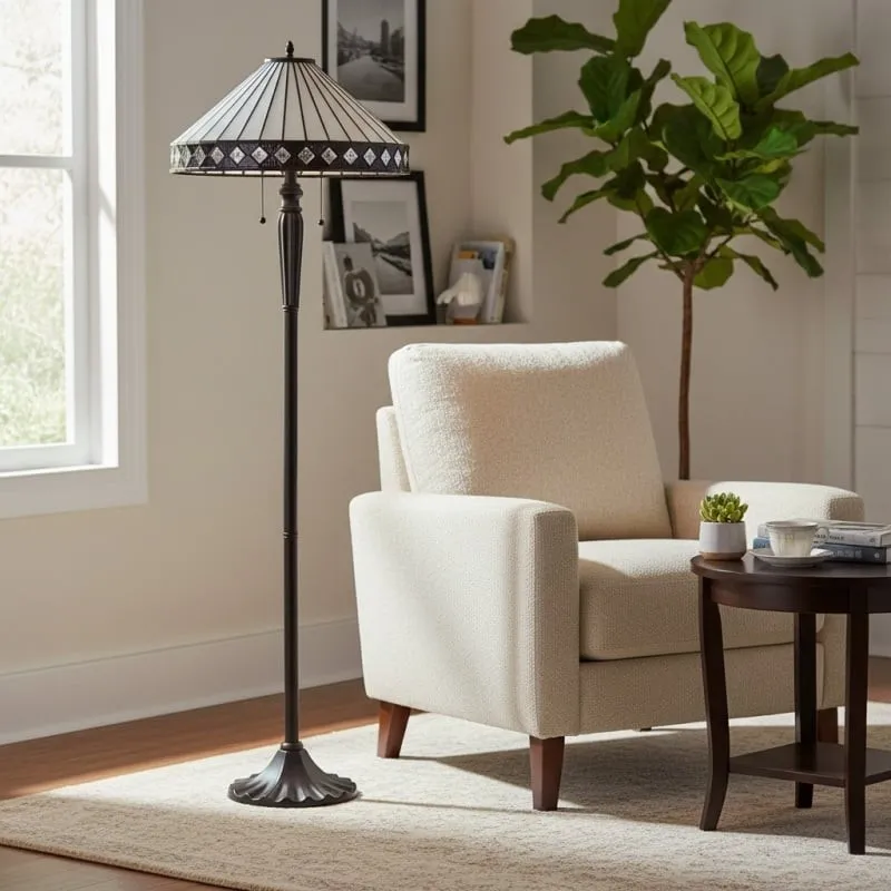 TiffStar Art Glass Floor Lamp with Ornamental Pattern Shade - Standing Light for Living Rooms KL1895